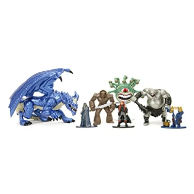 Imagen de Jada Toys Dungeons and Dragons Figuras Set (Mega Pack con 7 coleccionables en 3 tamaños) DND de metal a partir 12 años (elfo, bárbaro humano, enano, golem, ogro, beolder, dragón),