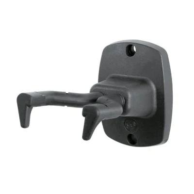Imagen de K&amp;M 16240 soporte de pared para guitarra, negro sistema fijación patentado con pasadores y almohadillas goma clavijero asimétrico