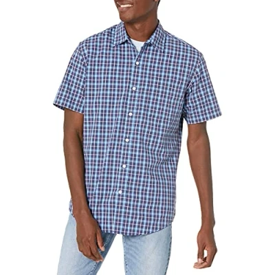 Imagen de Amazon Essentials Camisa de Popelín Manga Corta Ajuste Normal Hombre, Azul Marino Cuadros Escoceses, XL