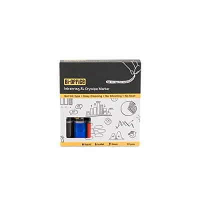 Imagen de Bi Office InkstringXL Rotulador para Pizarra Blanca de Tinta Gel con Punta 3mm Colores Rojo, Azul y Negro, Paquete 12