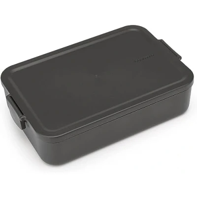 Imagen de Brabantia Make &amp; Take Fiambrera Grande Espacio para Bocadillos Tapa con Clips Apta Congelador, Microondas Lavavajillas Gris oscuro 25,5 x 16,7 6 cm
