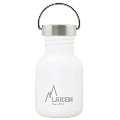 Imagen de LAKEN Botella de Agua Acero Inoxidable (0,35L Blanco) con Tapón Vintage Reutilizable y Sostenible para Niños Adultos: Ideal Deporte, Escuela, Café