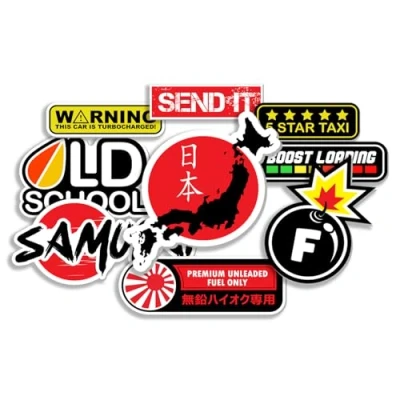Imagen de Finest Folia JDM Juego de pegatinas para coche y moto, casco japonés, OEM autoadhesivas, resistente a la intemperie, R207 (hoja 4, sin efecto holograma)