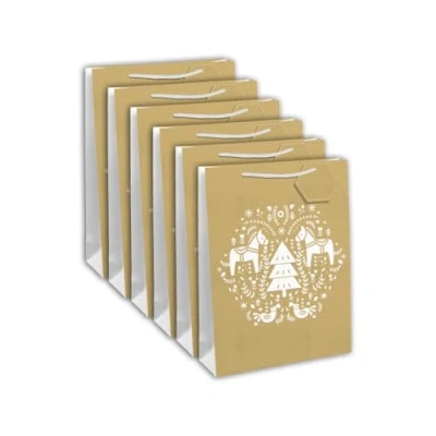 Imagen de Clairefontaine x 28239 2Cpack Juego de 6 bolsas regalo kraft, formato ancho, 26,5 14 33 cm, 210 g, diseño caballos, abetos blancos, fondo ideal para: juegos mesa, rompecabezas,