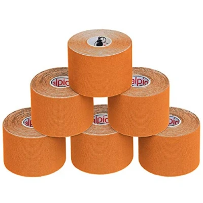 Imagen de ALPIDEX Cinta Kinesiología Tape 5 m x cm Muscular E Book Ejemplos Aplicación, Color:naranja, Cantidad:6 rollos