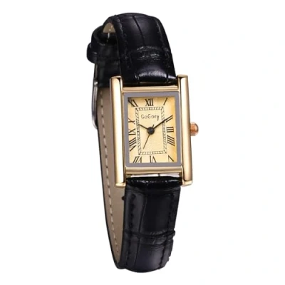 Imagen de JewelryWe Reloj Cuarzo Analógico Mujer: Relojes Vintage Clásico de Rectangular para Señora Correa Cuero Negro Escala os Negocios Ocio Regalos