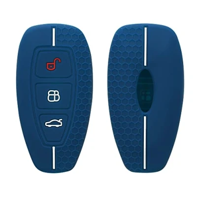 Imagen de kwmobile Carcasa Compatible con Llavero de Ford Llave Coche Keyless Go 3 Botones Funda para Mando Silicona Azul Oscuro/Blanco
