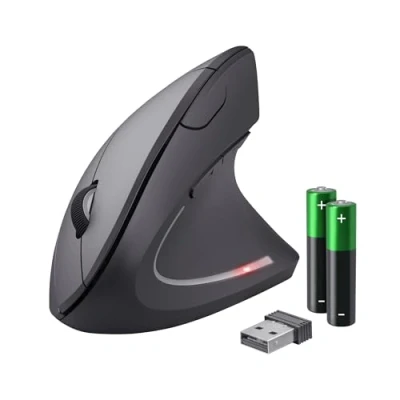 Imagen de Trust Verto Ratón Vertical, Ergonómico Inalámbrico 800/1200/1600 dpi, 2.4GHz, Microrreceptor USB, Iluminado, para PC, Ordenador, Laptop, Desktop, Mac, Pilas Incluidas Negro