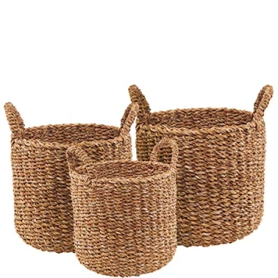 Imagen de Boltze Sophy 2952500 Cesta de almacenamiento 3 piezas (redonda, con asas, color natural, decoración estilo bohemio, escandinavo, diámetro 30 40 cm)