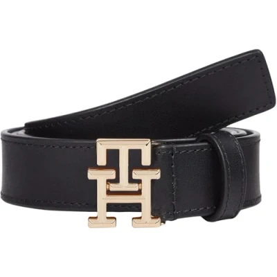 Imagen de Tommy Hilfiger Cinturón Mujer Logo 2,5 cm de piel, Negro (Black), 85