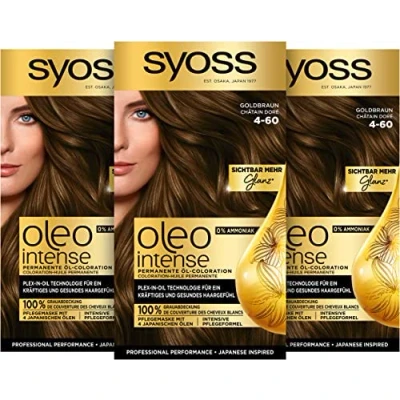 Imagen de Syoss Oleo Intense Tinte para el cabello, color marrón dorado, 4 60, 3 unidades (3 x 115 ml)