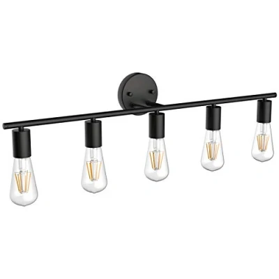 Imagen de Klighten Aplique Espejo Baño Vintage con 5 Luces, Lámpara de Hierro Negro, Pared, Luz Baño, Largo: 80cm/31,5 Pulgadas, Casquillo E27, Bombilla no Incluida