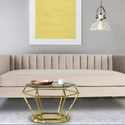 Imagen de Mesa de centro Aston cristal transparente con base dorada Menzzo
