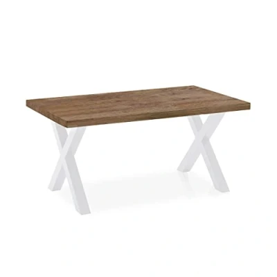 Imagen de x Loft, Mesa de Comedor, Salon, Acabado en Roble Boreal y Patas Metalicas Blancas, Medidas: 160 cm (Largo) 90 (Ancho) 76 (Alto)
