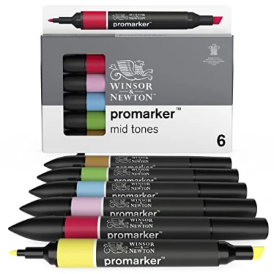 Imagen de Winsor &amp; Newton Set de Rotuladores ProMarker, 6 Unidades, Tonos Medios
