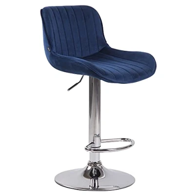 Imagen de CLP Taburete De Bar Lentini En Terciopelo I Silla Alta Cocina con Reposapiés &amp; Base Metálica Bar, Color:Azul, Color del Marco:Cromado