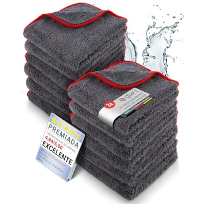 Imagen de Glart 443TP premium, juego de 12 paños microfibra ultra suaves y absorbentes 600 gsm para coche, ideal el cuidado limpieza vehículos motos, 40 x cm, color antracita.