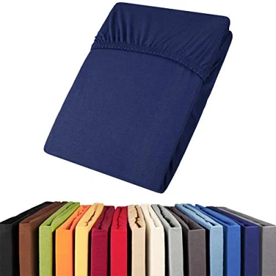 Imagen de aqua textil Viana Sábanas Ajustables Cama Boxspring algodón 140x200 160x200 cm Azul Oscuro