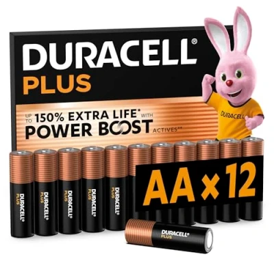 Imagen de Pilas AA Duracell PLUS MX1500 LR06 / LR6, alcalinas 1.5 V, Paquete 12 unidades, Negro