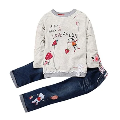 Imagen de Conjunto de Ropa Niña Otoño Invierno, Fossen 1 5 años Bebe Camisetas Estampados Dibujos Animados y Vaqueros (5 años, Gris)