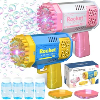 Imagen de JEDWKFA 2 Piezas Pistola de Burbujas para Niños, 40 Agujeros Bazuca, Bubble Machine Blaster, Bazooka niños y Adultos Jardin Exterior,Bodas Juguete