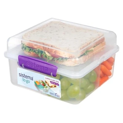 Imagen de Sistema TO GO Cube Max fiambrera Recipiente de estilo Bento para guardar alimentos 2 l con separadores y tarrina yogur hermética Sin BPA colores surtidos