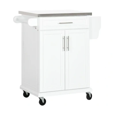 Imagen de HOMCOM Isla de Cocina Mueble Auxiliar Moderno Buffet con 4 Ruedas 1 Cajón Toallero Especiero y Estante Ajustable 83,5x45,7x90,5 cm Blanco