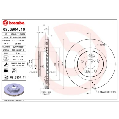 Imagen de BREMBO COATED DISC LINE 09.8904.11 Disco de freno 312 28 5 ventilación interna revestido altamente carbonizado con tornillos RENAULT: CLIO 3, MEGANE 2