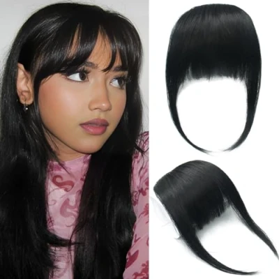 Imagen de Flequillo de Cabello Humano Real Grueso Clip En Flecos Extensión Franja Sin Procesar, 1b # Color Negro