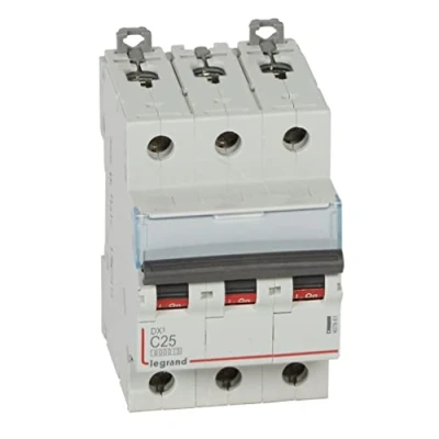 Imagen de Legrand 407861E, Interruptor Automático Magneto Térmico, 3P, 25A, Curva C, 10 kA, 3 módulo, DX3