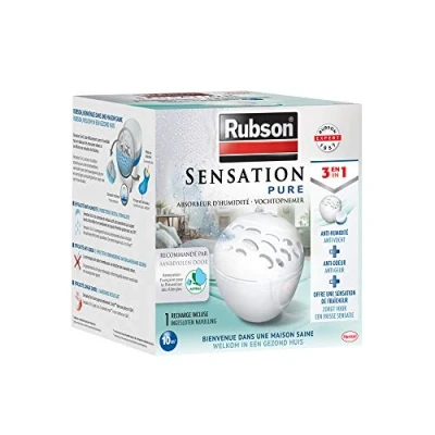 Imagen de Rubson Sensation Pure Absorbeur d&#039;humidité pour petites pièces de 10 m² (1 appareil + 1 recharge parfum neutre) Déshumidificateur anti humidité et odeur