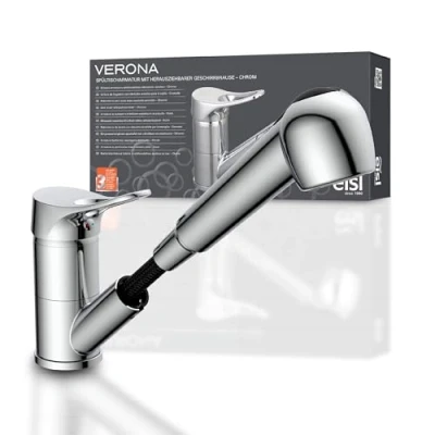Imagen de EISL NI183VECR Grifo de cocina, mezclador cocina con rociador extraíble, monomando, cromado