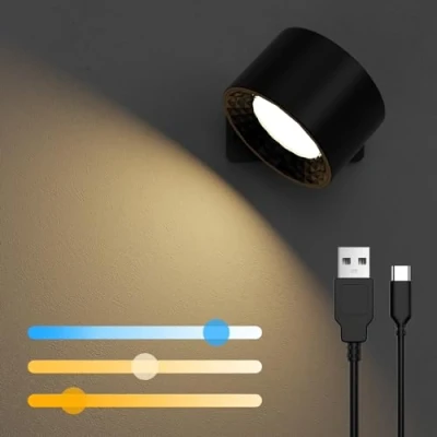 Imagen de iFalarila Apliques Pared Dormitorio, Lampara con Batería Recargable 3 Colores y Niveles de Brillo Led Pared, Regulable Rotación 360 grados Luz Interior