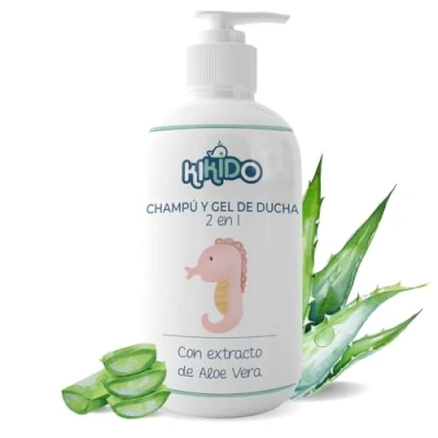 Imagen de Kikido Champú y Gel de Ducha 2 en 1 Bebé 500 ml Baño Champu con Aloe Vera Sin SLES Alcohol Ideal para Piel Sensible del Bebe