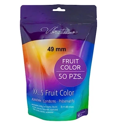 Imagen de VIBRATISSIMO condones Fruit Color paquete de 50 I sensitivos y extra húmedos condoms for men bolsa recerrable multicolor extrafinos b=49mm