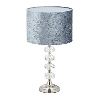 Imagen de Relaxdays Lámpara Mesa Decorativa, Pantalla Terciopelo, Base con Cristales, Rosca E14, Salón y Dormitorio, 48x26cm, Gris