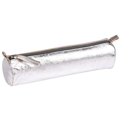Imagen de Clairefontaine 8688C Trousse Scolaire Cuirisé Ronde Ø5,5x22 cm en Véritable Cuir irisé, Argent