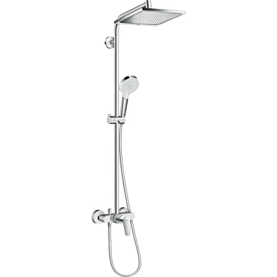 Imagen de hansgrohe Crometta E sistema de ducha con grifo monomando, lluvia (240 x 240 mm) grifo, mano (2 tipos chorro), flexo, barra, fija rectangular, cromo, 27284000