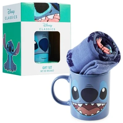 Imagen de Disney Taza Set Tazas y Calcetines Mickey Minnie Marie Aristogatos Lilo Stitch Regalos (Azul Oscuro Stitch)