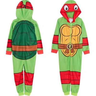 Imagen de TEENAGE MUTANT ninja disfraz de Tortugas para niños y niñas, Rafael TMNT, todo en uno, forro polar, estampado completo, rojo, cálido, con capucha, 7 8 años