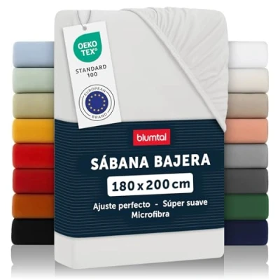 Imagen de Blumtal Basics Sábana Bajera Ajustable de Microfibra Cepillada para colchón 25 27 cm Altura, Cama 180: 180 x 200 30 cm, Marfil