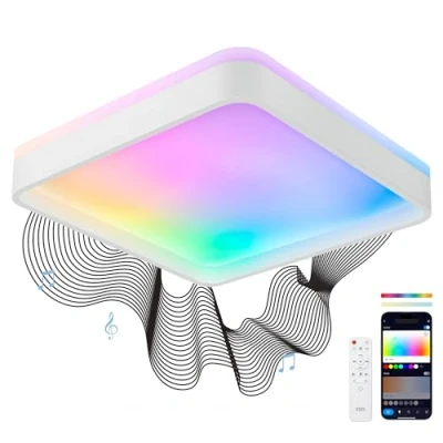 Imagen de Plafón SmartLED KSIX Stellar Plus, Cuadrado, Altavoz, RGBIC + CCT, 49x49x7,5cm, 4450 lm, 35W, App Tuya, Blanco