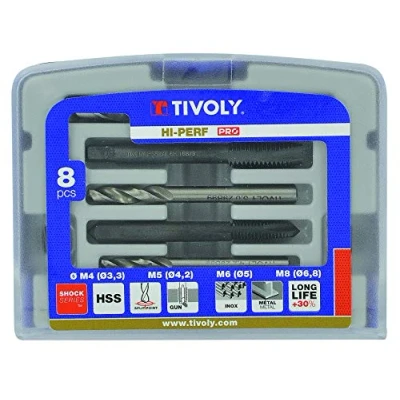 Imagen de Tivoly 11900170033 TF4 Juego de machos roscar (4 unidades, DIN 352, M4 a M10 y 4 brocas metálicas HSS)
