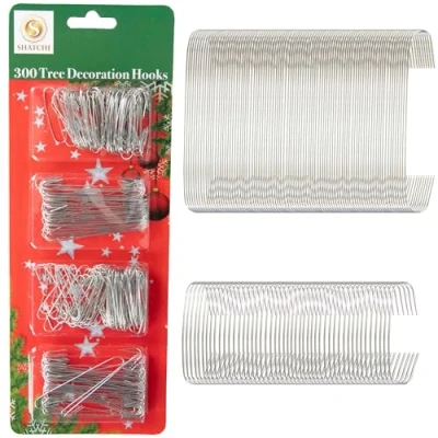 Imagen de SHATCHI 300 ganchos plateados de alambre para adornos Navidad, varios tamaños bolas árbol reutilizables decoraciones navideñas fáciles