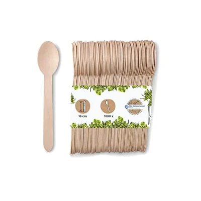 Imagen de BIOZOYG Vajilla desechable ecológica cuchara de madera I cubertería sopa cubiertos desechables biodegradable y compostable 1000 x 16.5cm