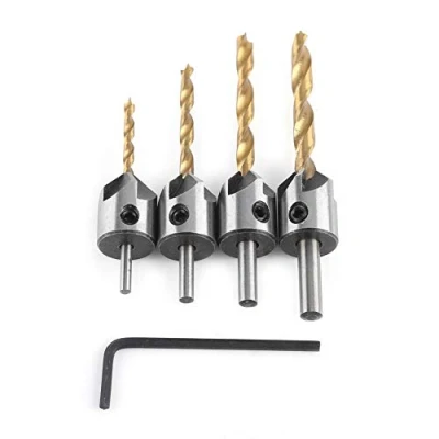Imagen de Avellanador Recubierta de Titanio, Brocas Chaflán HSS, para Carpintería, Escariador Carpintería(4pcs Avellanadores（3 6mm）con llave)