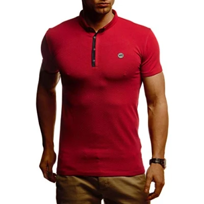 Imagen de Leif Nelson Polo de verano manga corta para hombre con cuello casual largo algodón hombre, borgoña, XXL