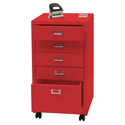 Imagen de Mendler Cajonera con ruedas HWC L49 de acero, 5 cajones, 75 x 40 41 cm, color rojo
