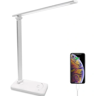 Imagen de Lámpara Escritorio, USB Flexo LED con 5 Niveles de Brillo y Modos, Temporizador 30/60min, Cuidado Ojos, Función Memoria, Control Táctil, Luz para Estudiar Infantil Blanco