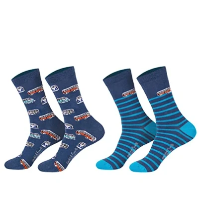 Imagen de Damen I Jungen Mädchen Herren Damensocken Herrensocken Funsocken Spaß Socken (2 Paar) witzig bunt Baumolle lustige Strümpfe formstabil, Autobú, 36 41